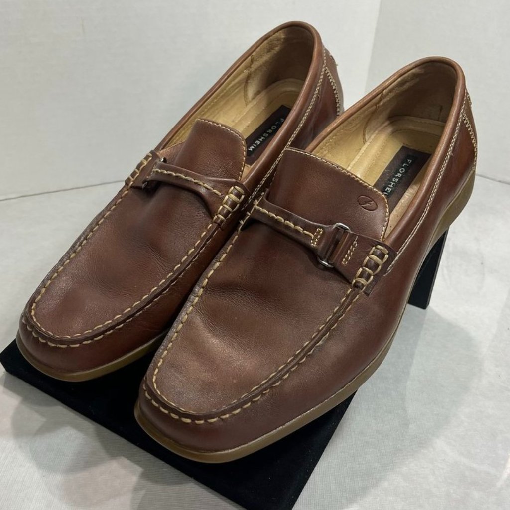 Florsheim Bit Loafers Brown Leather Slip On Dress Shoes Mens 10m